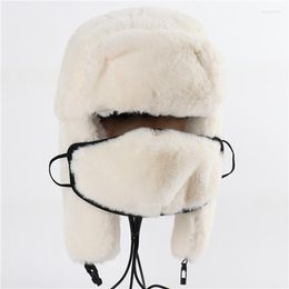 Berets High Quality Ushanka Thermo Winter Faux Fur Hat Women Bomber Hats Warm Pink Ski Earflaps Mask Soviet Russian Snow Cap Davi22