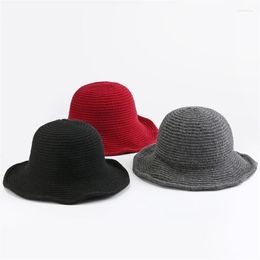 Wool Knitted Bucket Hat For Women Fashion Ladies Fishing Caps Wide Large Brim Spring Winter Foldable Sun Hats Fisherman Delm22
