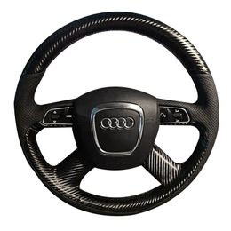 Steering Wheel Cover For Audi A6L Q5 A4L Q3 Black Leather Carbon Fibre DIY Hand Sewn Interior Handle Cover