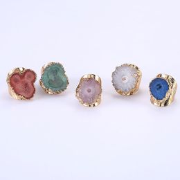 Natural Crystal Stone Adjustable Flower Print Rings For Women Men Party Club Decor Gold Plated Fashion Jewelry