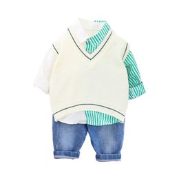 Baby Boy Clothes Striped Blouse Vest Jeans Clothes For Boy Patchwork Tracksuit For Boy Spring Autumn Baby CLothes 210412