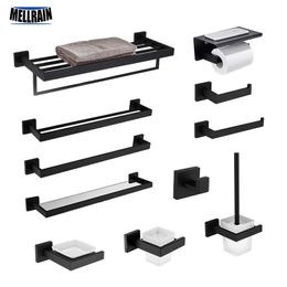 Matte Black Bathroom Hardware 304 Stainless Steel Rack Paper Liquid Soap Holder Towel Bar Toilet Accessories 220812