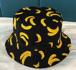 Banana Lemon Printed Double-sided Bucket Hat Women Men Summer Cotton Fashion Panama Cap 2022