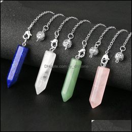 Charms Jewelry Findings Components Natural Stone Hexagonal Column Pendum For Dowsing Wicca Pointed Crystal Pillar S Dhdbt