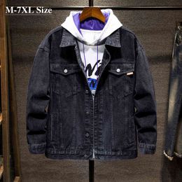 Autumn and Winter New Oversized Men's Loose Denim Jacket Distressed Tooling Style Retro Jeans Jacket Male 5XL 6XL 7XL Y220803