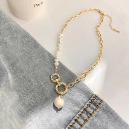 Pendant Necklaces Vintage Baroque Pearl Chokers For Women Asymmetric Hollow Circle Chunky Link Chains Necklace Accessories GiftsPendant