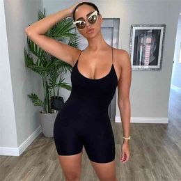 Summer Women Sexy Jumpsuit Streetwear Sleeveless Bodycon Black Solid Spaghetti Sport Jumpsuits Romper Playsuit For Women 210326