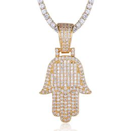 Pendant Necklaces 100% Micro Zircon Hip Hop Super Shine Hamsa Hand Necklace For Men Jewellery Gift Iced Out Wholesale Bling BlingPendant