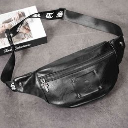 Annmouler Brand Women Waist Black Pack Skull Pu Leather Phone Pouch Gothic Skeleton Luxury Unisex Fanny Bag
