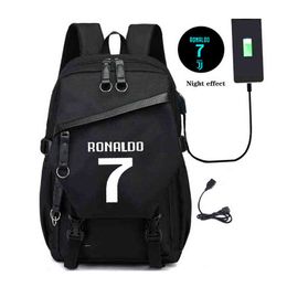Rucksack Große Kapazität Schultaschen für Jungen Teenager USB Ladung Ronaldo Luminous Middle Student High Schoolbag Big 220628
