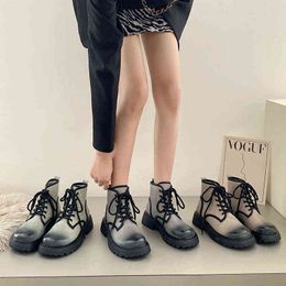 2022 Autumn Design Women Ankle Boots Shoes Fashion Flats Heel Ladies Short Boots High Quality Lace Up Retro Leather Boots Y220817