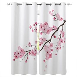 Curtain & Drapes Cherry Blossom Rendering Grommet Top Curtains For Living Room Bedroom Kitchen Window Treatments Home Decoration DrapreCurta