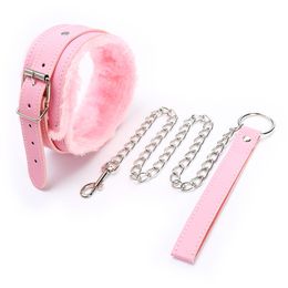 sexyy Pink PU Leather Chain Collar with Leash Bdsm Bondage Gear Adult Games Accessories Harness Toys