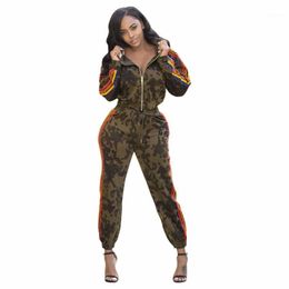 Joiekuno Camouflage Bodycon Fashion Street Jumpsuits Women 2022 Hooded Modis Two Piece Set Romerps MDY146 Women's Pants