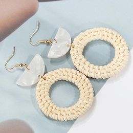 Dangle & Chandelier Rattan Knit Drop Earrings For Women Bamboo Round 2022 Vintage Summer Jewellery GiftDangle