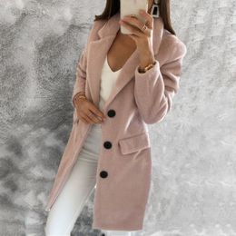 Autumn Winter Women Jacket Long Wool Jacket Slim Fit Casual Turn Down Collar Overcoat Vest Outerwear S-5XL L220725