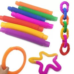 50PCS/lot Pop Tube party Sensory Fidget Poptube Twist Tubes Toy Stress Anxiety Relief Stretch Telescopic Bellows Extension Finger Straw Spring Tube