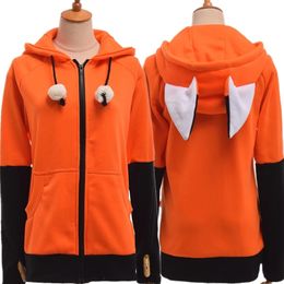 Animal Ears Cosplay Costume Hooded Jacket Warm Orange Sweatshirt Cosplay Unisex Hoodie 220722