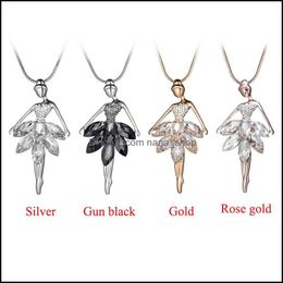 Pendant Necklaces Pendants Jewelry Fashion Ballet Girls Dancer Necklace Crystal Rhinestone Charms Ballerina Long Chain Statement Christmas