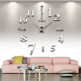 47 Inch 3D Real Bright Acrylic Quartz Wall Clocks 4 Color Design Modern Thicken Large Size Wall Sticker Clock Afable Room 210325