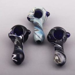 Glass Hand Spoon Pipe Mini Style Weight 30g Thick Pyrex Coloured Pattern Tobacco Dry Herb Burners Smoking Pipes Bubbler Glass Bong Dab Rigs