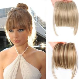 Natural Straight Synthetic Blunt Bangs High Temperature Fiber Brown Women Clip-In Full Bangs With Fringe Of Hair 6 Inch