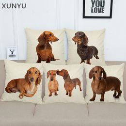 Pillow Case XUNYU Cartoon Dacshund Dog Pillowcase Home Sofa Square Pillow Cover Cute Animal Pattern Decorative Cushion 45X45cm AC025 220714