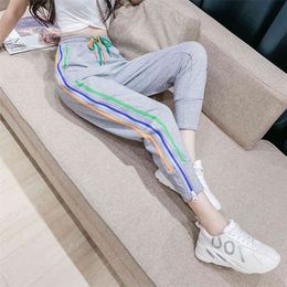 JXMYY Spring and Autumn Products Sports Casual Pants Women's Korean Style Loose Zippers Thin Waist Guard Pants High Waist 210412