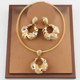 Earrings & Necklace Fashion Gold Plated Jewellery Set Classic Flower Round Hanging For Women Hoop Weddings Bridal JewelryEarrings