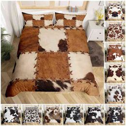 Cowhide Nevresim Kapak Seti Patchwork İnek Kürk Baskı Çiftliği Hayvan Yatak Seti Çocuklar Erkek Kızlar Batı Çiftlik Evi Tarzı Yorgan Kapağı L220711