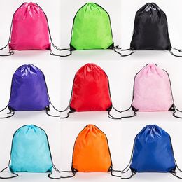 Solid Color String Drawstring Back Pack Cinch Sack Gym Tote Bag School Sport Shoe Bags SN4650