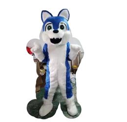 Mascot Costumes Long Fur Blue Husky Wolf Dog Fursuit Mascot Costume Suits Fox