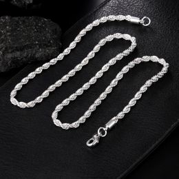 Chains Classic 925 Sterling Silver Necklaces Jewellery 16-24 Inches 4MM Rope Chain Fashion For Women Men's Necklace Christmas GiftsChains