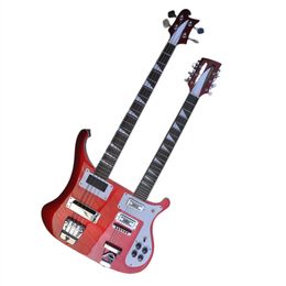 Double Neck Metallic Red body 4+12 Strings Electric Guitar with White Pickguard,Chrome Hardware,Rosewood Fingerboard,can be Customised