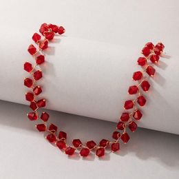 Chokers HuaTang Fashion Red Crystal Choker Necklace For Women Gold Colour Chains Collares Female Romantic Wedding Jewellery 5634 Morr22