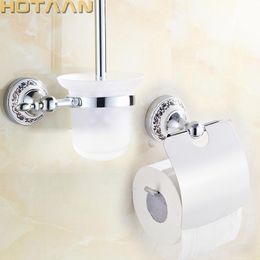 Chrome Plated Bathroom Accessories SetPaper Holder Toilet brush holder with Ceramic Base bathroom sets11800G2 Y200407