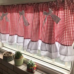 Curtain & Drapes Korean Style Red Lattice Bow Cotton Kitchen/Bathroom Semi Home Decorative Multi-function Partition 40 150cmCurtain