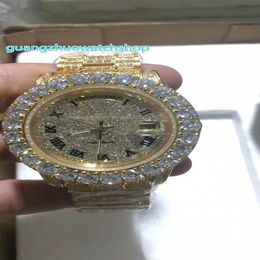 -NEU Full Diamond Watch Mode Automatic Herren -Stecker Set 43mm Gold Edelstahl Hülle Diamant Gesicht Full Iced Diamond 264d