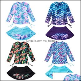 Two-Pieces Swim Baby Kids Clothing Baby Maternity Children Fish Scale Long Sleeve Topandshorts Skirts S Dhyfc