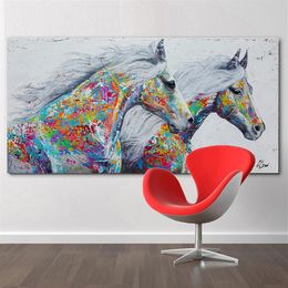 running horses canvas Canada - Large Horse Canvas Wall Art Two Running Horse Oil Painting Print on Canvas Modern Long Banner Canvas Poster For Living Room Home D302v