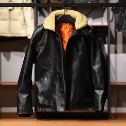 men's real leather jacket fur collar winter coats thick warm bomber jackets windbreakers waterproof slim fit plus size down parkas
