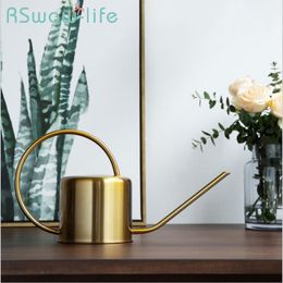 Golden Brass Watering Can Watering Pot Home Gardening Long Mouth Kettle Metal Garden Decors Waterings Spray Can 201203