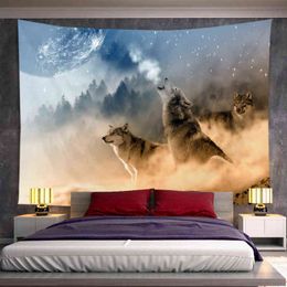 Tapestry Animal Wolf Moon Forest Tapestry Background Psychedelic Wall Hanging T