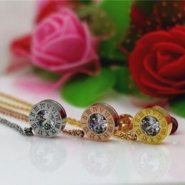 -Anhänger Halsketten Edelstahl 4 Farbkristalle Stein austauschbare römische Ziffern Halskette für Frauen Schmuck K0036-2Pendant