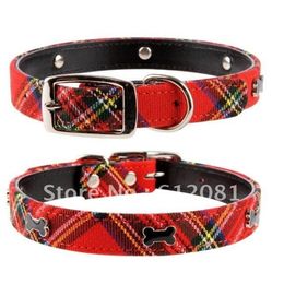 classic plaid pet dog puppy collar leashdog with black bone red blue lot LJ201109