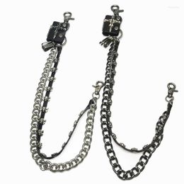 Keychains Men Trousers Pants Wallet Keychain Black Skull Horns Shape Pendant Metal Link Waist Chain Punk Jean Heavy DR123Keychains Fier22