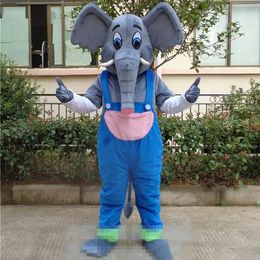 Adult size Cartoon Gray Elephant mascot Cute Wear suspender trousers Elephant Custom fancy costume kit mascotte theme fancy dress carniva