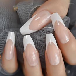 False Nails Long Shiny French Nail Natural Nude Full Cover Plastic Artificial Fingernails DIY Tips Manicure Ballerina Prud22