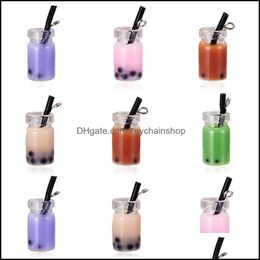 Charms Jewellery Findings Components Creative Resin Pearl Milk Tea Bubble Fruit Juice Cup Bottle Pendant For Jewelr Dhszz