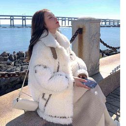 2022 Autumn Winter Women's New Jacket Vintage Short Lamb Plush Coat Female Single-Breasted Korean Loose Lamb Fur Chic Outerwear T220810